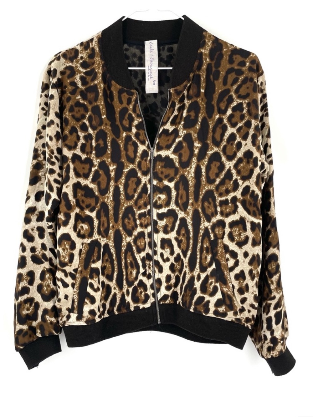 Anthropologie LAILA & SAVANNAH 100% Silk Bomber Jacket Leopard Print Small